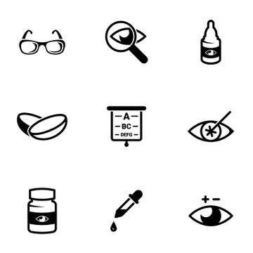 Set of simple icons on a theme Optometry, vector, design, collection, flat, s Stock Illustration