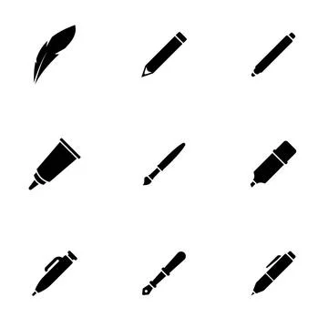 Set of simple icons on a theme pen-pencil, vector, set. White background S... Stock Photos