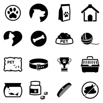 Set of simple icons on a theme pets, vector, design, collection, flat, sign, Stock Illustration