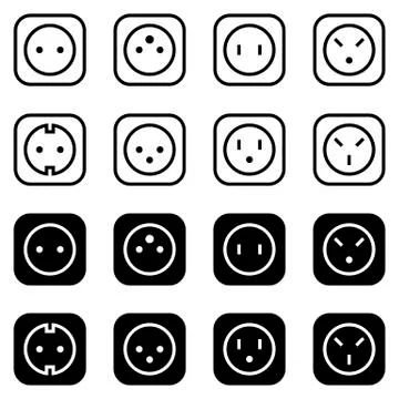 Set of simple icons on a theme power socket, vector, set. White background Stock Illustration