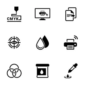Set of simple icons on a theme printing, vector, design, collection, flat, si Ilustración de archivo