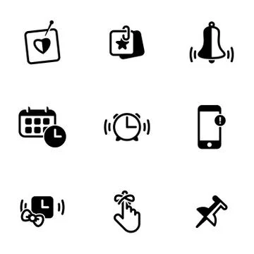 Set of simple icons on a theme Reminder, notice, attention, vector, set. Whit Stockillustratie