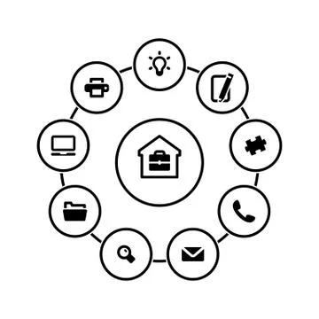 Set of simple icons on a theme Remote work, vector, design, collection, flat, Stock Illustration