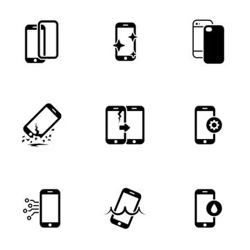 Set of simple icons on a theme repair smartphone, vector, design, collection, Stock Illustration