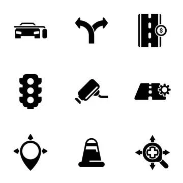 Set of simple icons on a theme Road, traffic, car, vector, set. White back... Stock Photos