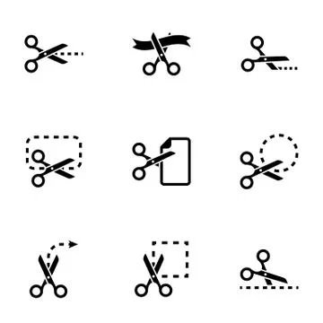 Set of simple icons on a theme scissors, vector, design, collection, flat, si Stock Illustration