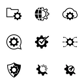 Set of simple icons on a theme settings, vector, design, collection, flat, si Stock Illustration