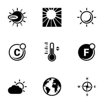 Set of simple icons on a theme Sun, summer, vector, design, flat, sign, symbo Stock Illustration