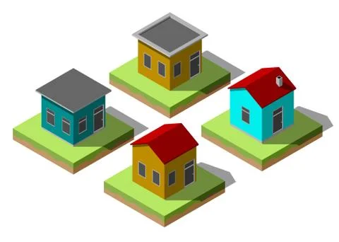 Set of simple isometric houses Stock Illustration