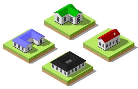 Set of simple isometric houses Stock Illustration