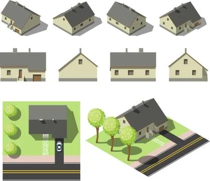 Set of simple isometric houses Stock Illustration