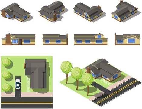 Set of simple isometric houses Stock Illustration