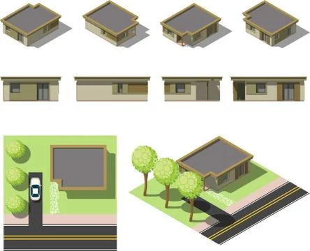 Set of simple isometric houses Stock Illustration