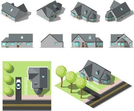 Set of simple isometric houses Stock Illustration