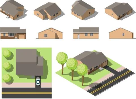 Set of simple isometric houses Stock Illustration