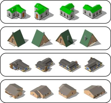 Set of simple isometric houses Stock Illustration