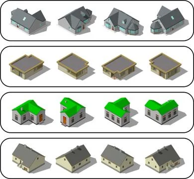 Set of simple isometric houses Stock Illustration