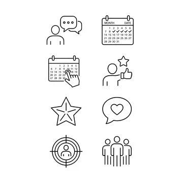 Set of simple line art icons for communication, calendar, feedback, rating, a Illustrazione stock