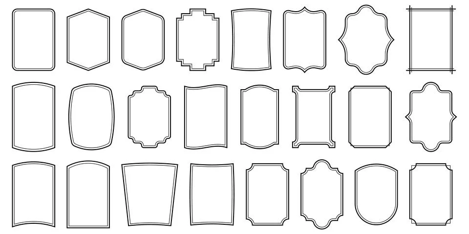 Set of simple line frames with double stroke. Vector illustration. Illustrazione stock