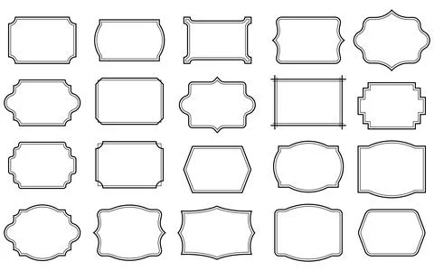 Set of simple line frames with double stroke. Vector illustration. Illustrazione stock