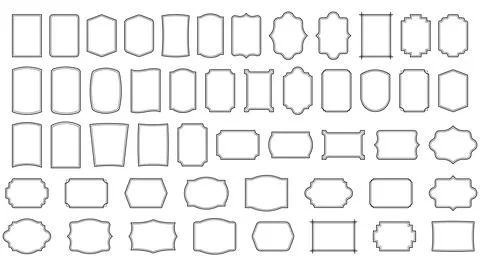 Set of simple line frames with double stroke. Vector illustration. Stock Illustration