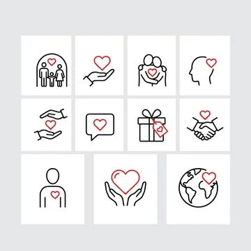 Set of simple line icons representing love, care, family, relationships, an.. Stock-Illustration