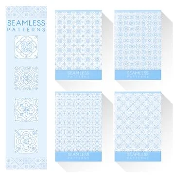 Set of simple line seamless patterns Ilustração Stock