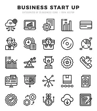 Set of simple Lineal Business Start Up Icons. Lineal art icons pack. Stock Illustration