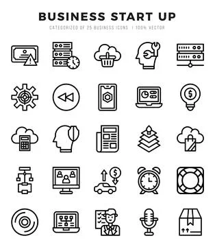 Set of simple Lineal Business Start Up Icons. Lineal art icons pack. Illustrazione stock