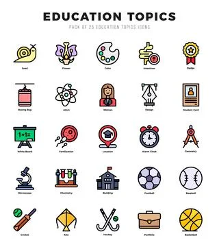 Set of simple Lineal Color Education Topics Icons. Lineal Color art icons pac Stock Illustration