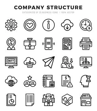 Set of simple Lineal Company Structure Icons. Lineal art icons pack. Stock Illustration