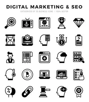 Set of simple Lineal Filled Digital Marketing &amp; SEO Icons. Lineal Filled ar.. Stock Illustration