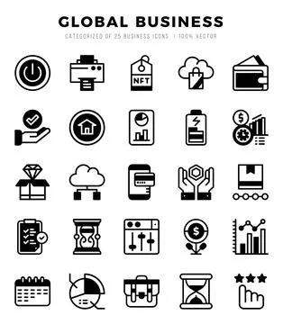 Set of simple Lineal Filled Global Business Icons. Lineal Filled art icons .. Stock Illustration