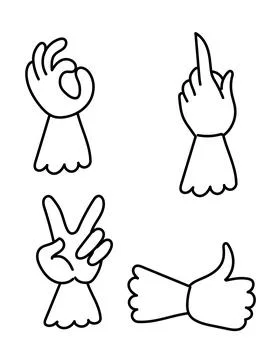 The set of simple linear drawings of hands making gestures Stock Illustration