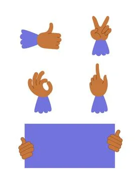 The set of simple linear drawings of hands making gestures. Stock Illustration