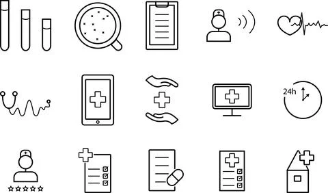 A set of simple linear medical icons. Includes illustrations of doctor's call Stock Illustration