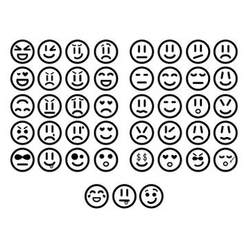 Set of simple linear smiles with the image of different emotions. Round icons Stock Illustration