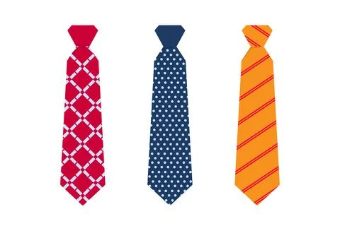 Set of simple men's ties with different color patterns flat vector illustrati Stock Illustration