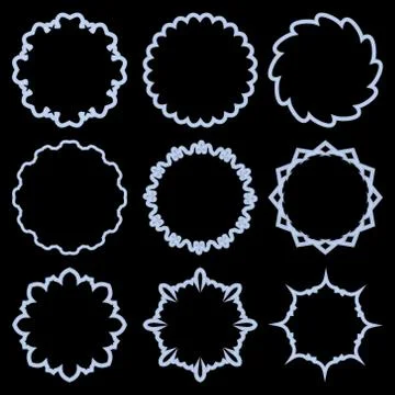 Set of simple metallic circle frames in plastic silver design. Own text can b Stock Illustration