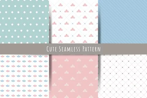 A set of simple minimalistic simple seamless patterns. Gentle ornaments with Stock Illustration