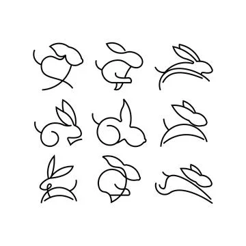 Set in simple one line style Rabbit icon Stock Illustration