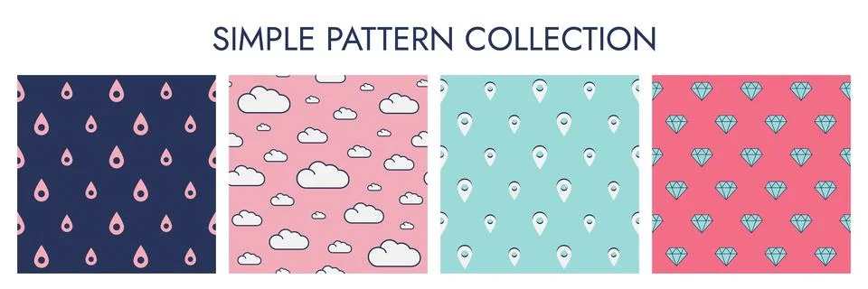 Set of Simple Patterns of Symbols - Drop, Cloud, Diamond and Pin. Symmetric.. Illustrazione stock