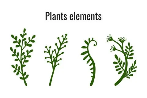 Set of simple Plant elements isolated on a white background. Stock Illustration
