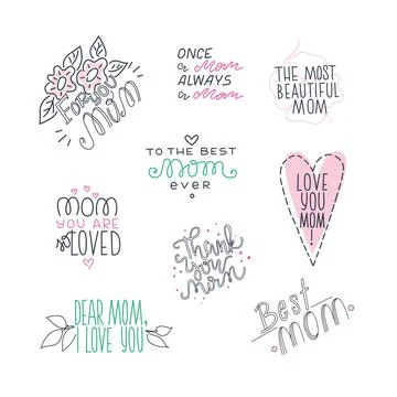 Set with simple quotes about mom, mother. Vector illustration, lettering Stock Illustration