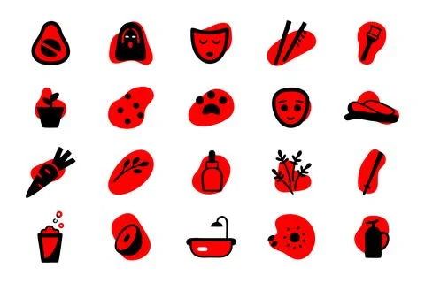 Set of Simple Red and Black Vector Icons Stock Illustration