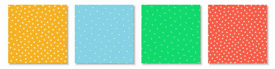 Set of simple seamless colorful patterns with geometric shapes. Bright Stock Illustration