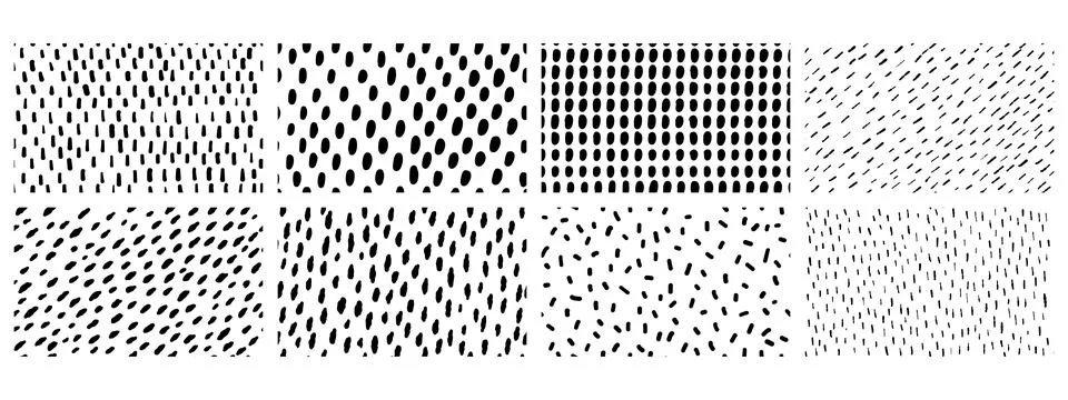 Set of simple small dash seamless patterns on white background Illustrazione stock