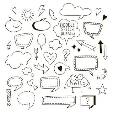 Set of simple speech bubbles, dialog balloons and arrows. Stock Illustration