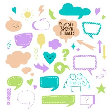 Set of simple speech bubbles, dialog balloons and arrows. Stock Illustration