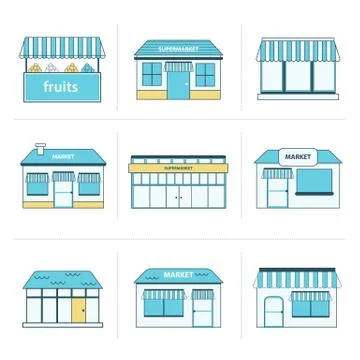 Set of simple store building icons Stock Illustration
